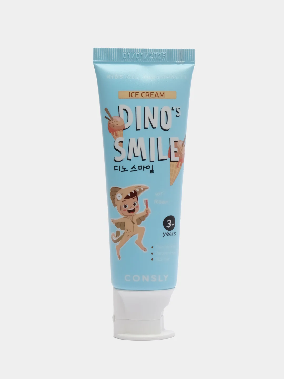Голубой детская гелевая зубная паста c ксилитом DINOs SMILE Kids Gel Toothpaste CONSLY, 60 г