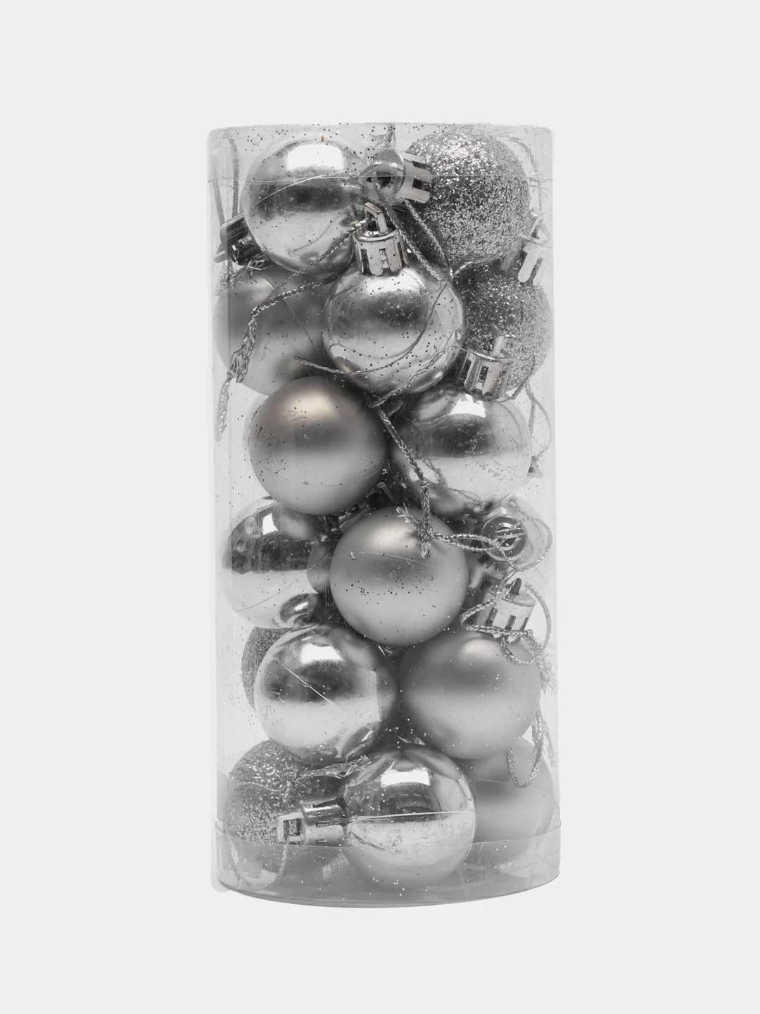 Серебряный елочные игрушки, диаметр 3 см, 24 штуки