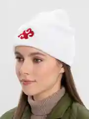Белый шапка-бини с вышивкой, вязаная шапка с вышивкой, шапка с татарским орнаментом
