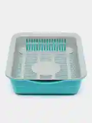 Бирюзовый лоток для кошек розовый с сеткой, 34 х 25,5 х 7