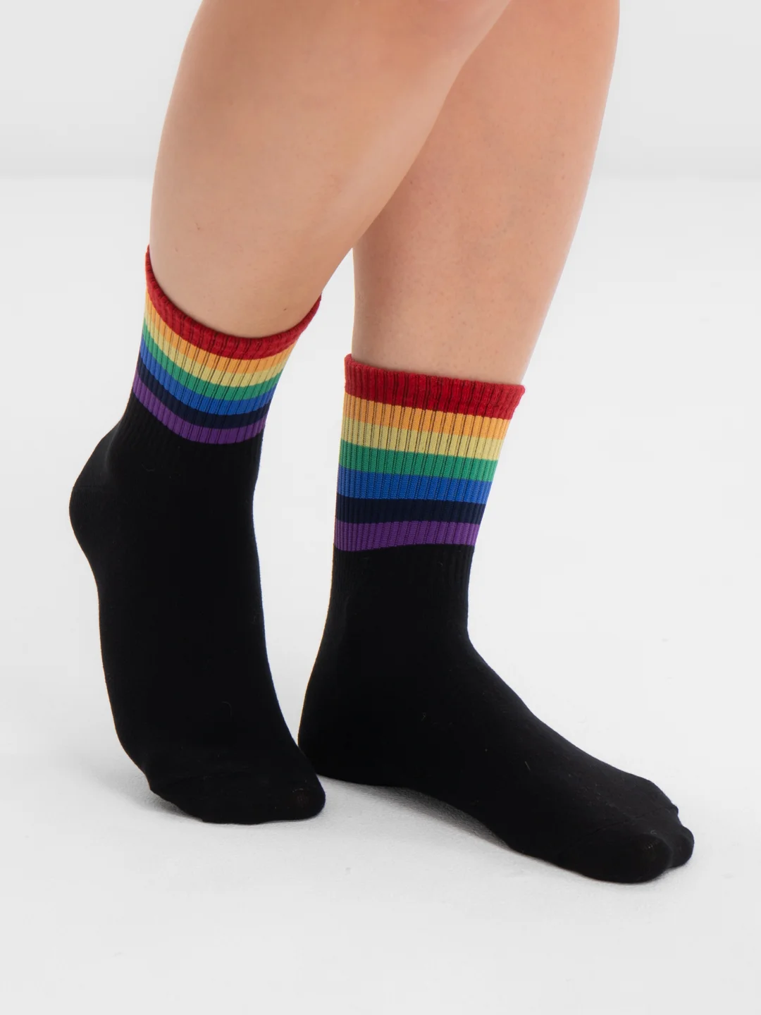 Угольный носки женские с принтом "Rainbow" длинные, высокие