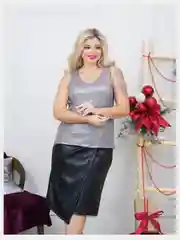 Серый металлик топ женский, с пайетками, большие размеры