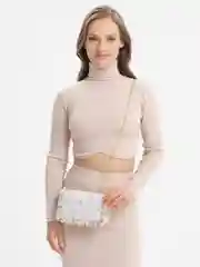 Белый женская сумка с жемчугом и вышивкой, нежная