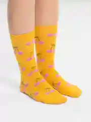Желтый носки женские, с фруктами, 35-40 размер