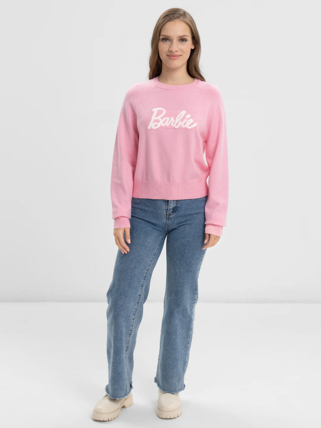 Розовый джемпер женский, белый, вязанный, Barbie