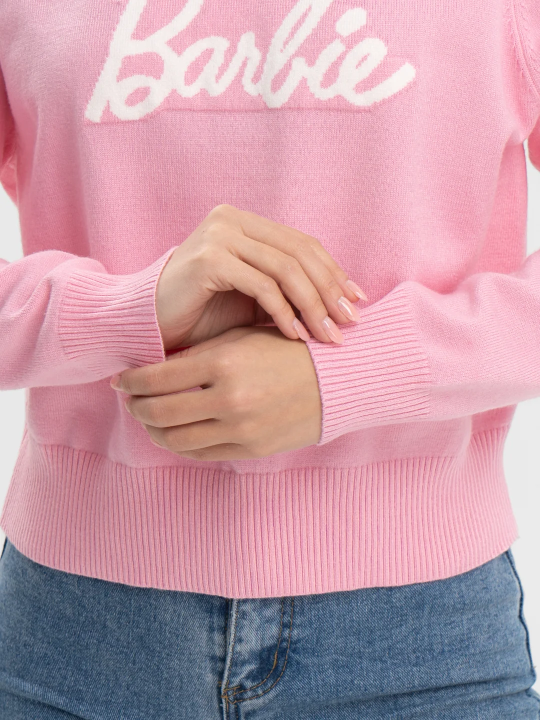 Розовый джемпер женский, белый, вязанный, Barbie