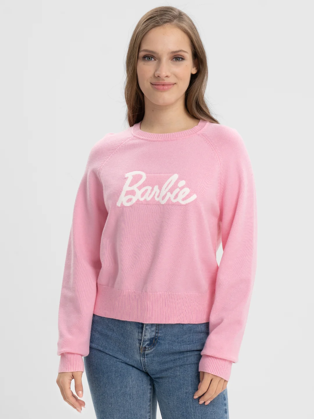 Розовый джемпер женский, белый, вязанный, Barbie