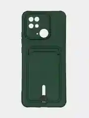 Тёмно-зелёный чехол Xiaomi Redmi 10C / Poco C40, Сяоми Редми 10С, Поко С40 силиконовый с карманом для карты