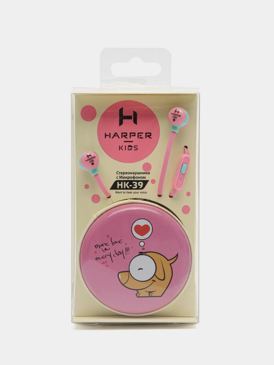 Розовый проводные детские наушники Harper HK-39, со встроенным микрофоном
