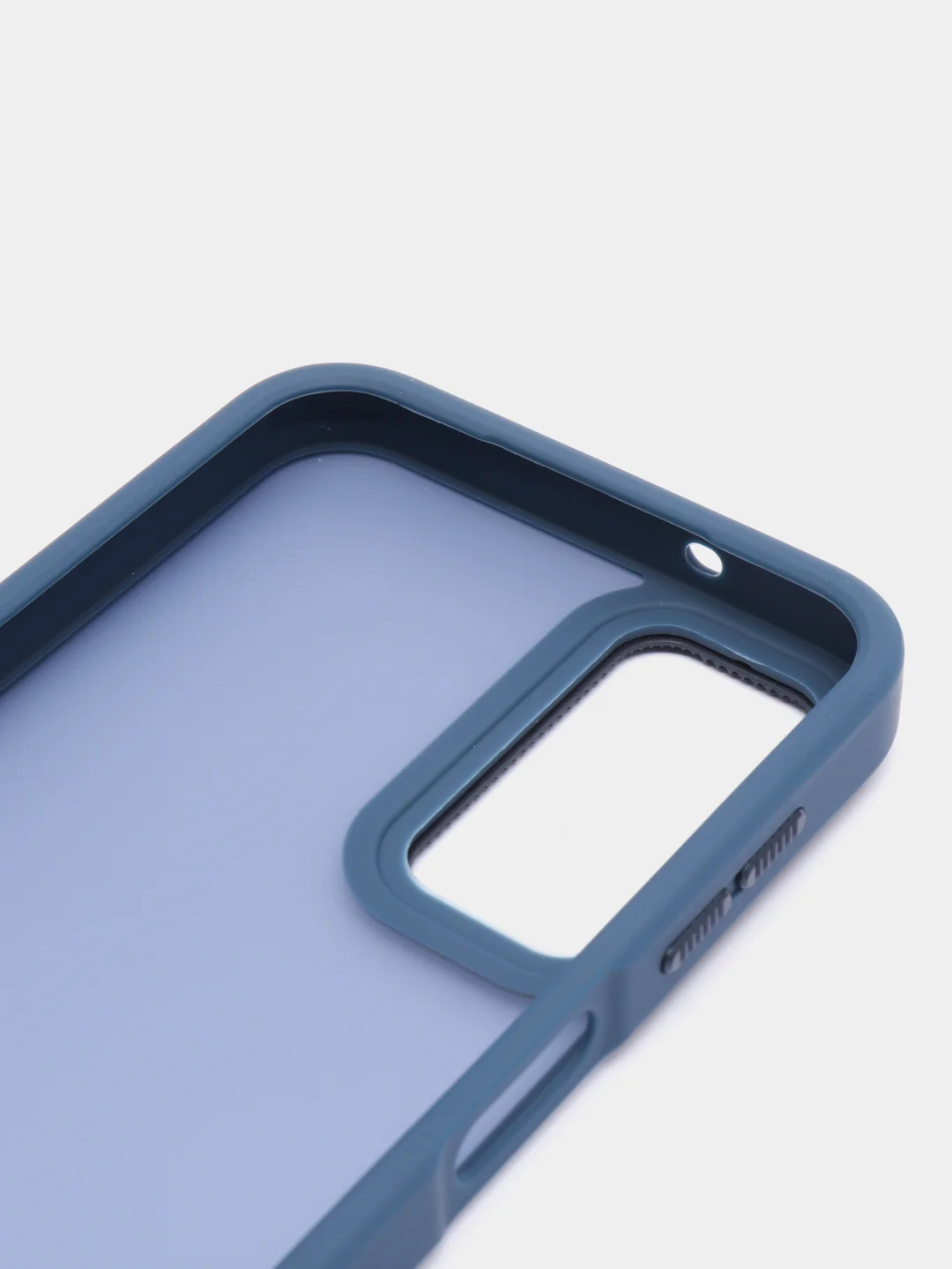 Темно-синий чехол матовый для Samsung Galaxy A14, пластиковый, полупрозрачный, с глянцевой рамкой