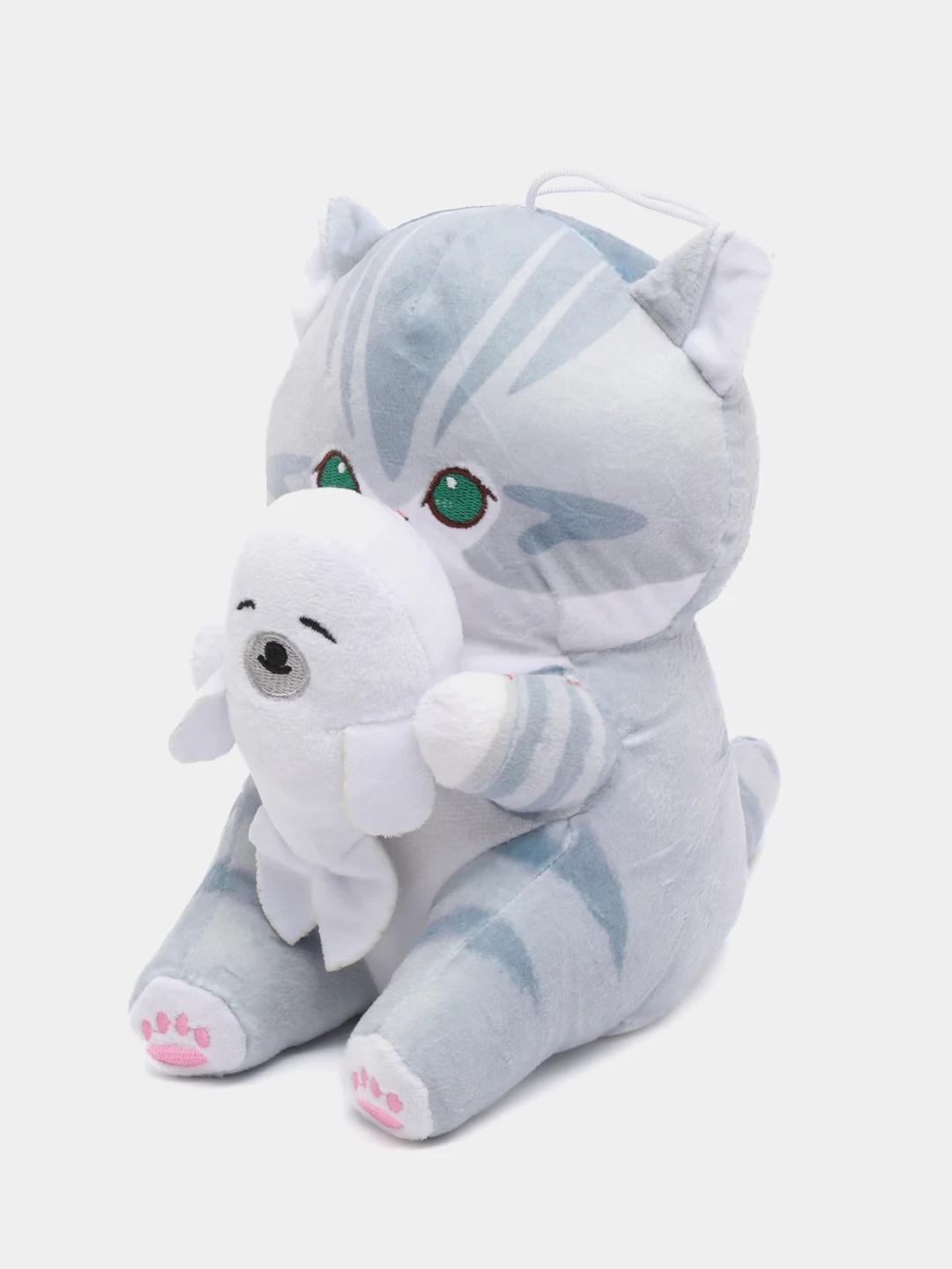 Серый мягкая игрушка "Кот акула", 20 см, кот, в руке акула, кит