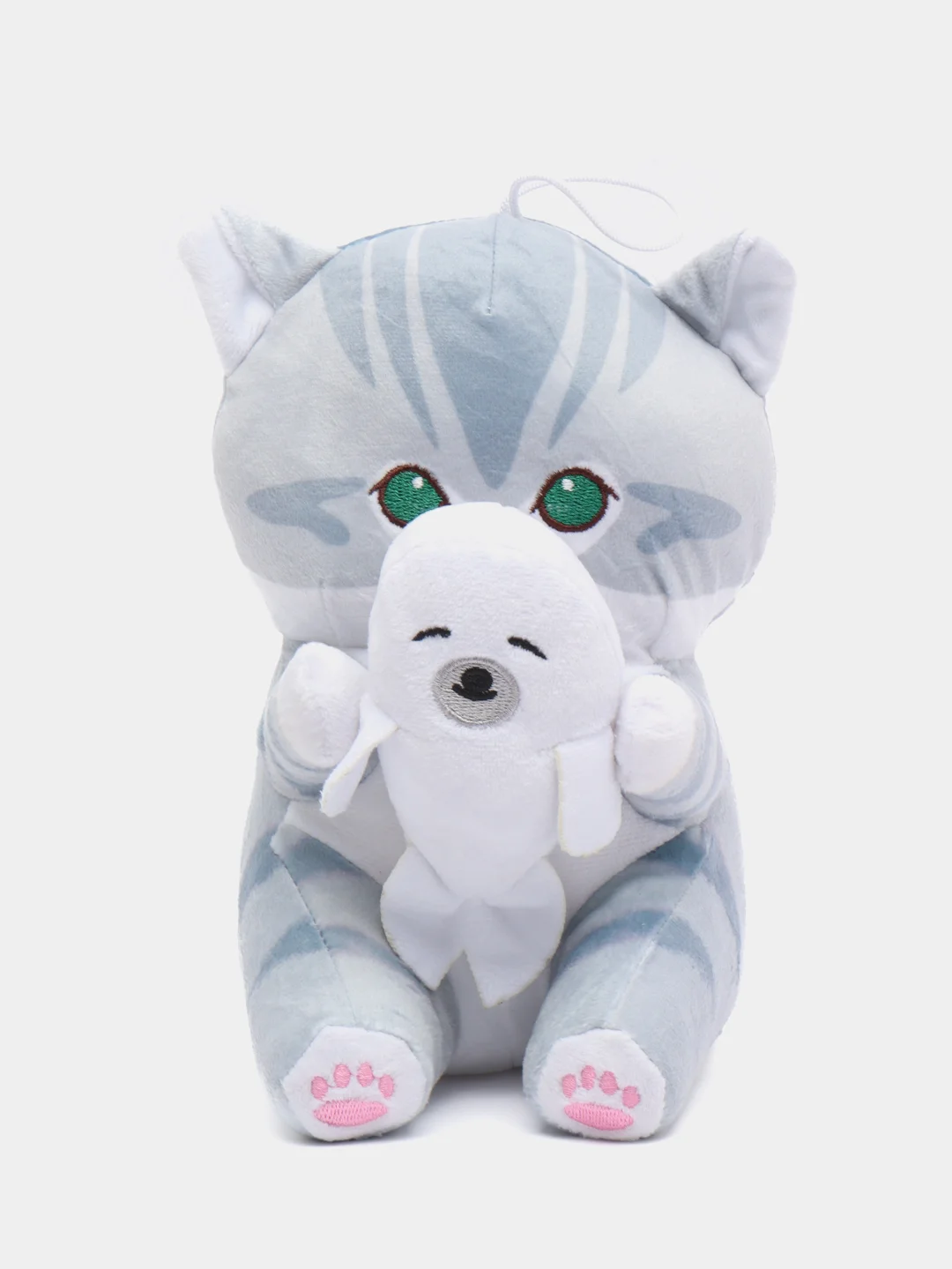 Серый мягкая игрушка "Кот акула", 20 см, кот, в руке акула, кит