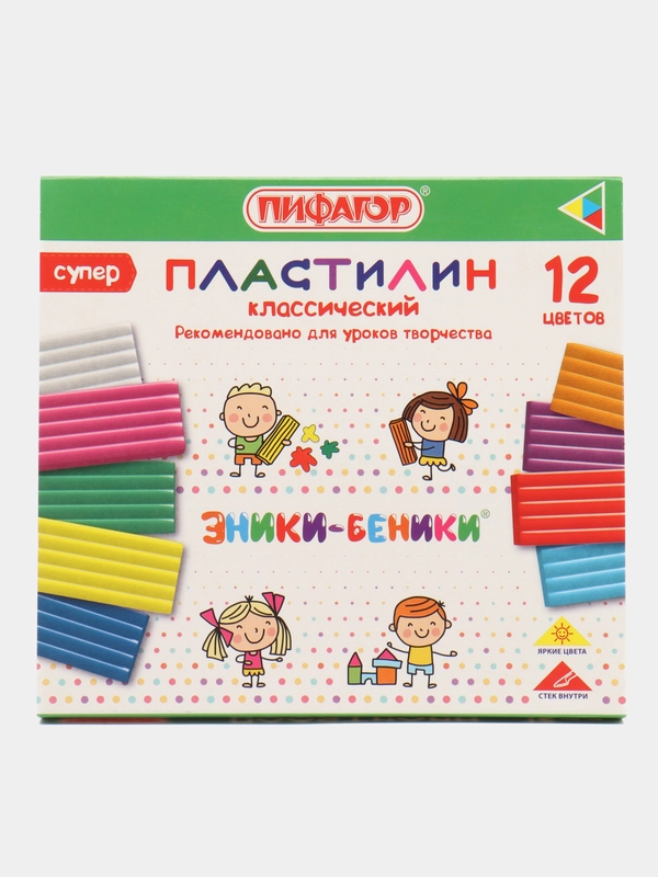 Пластилин классический ПИФАГОР "ЭНИКИ-БЕНИКИ СУПЕР", 12 цветов, 240 грамм, стек