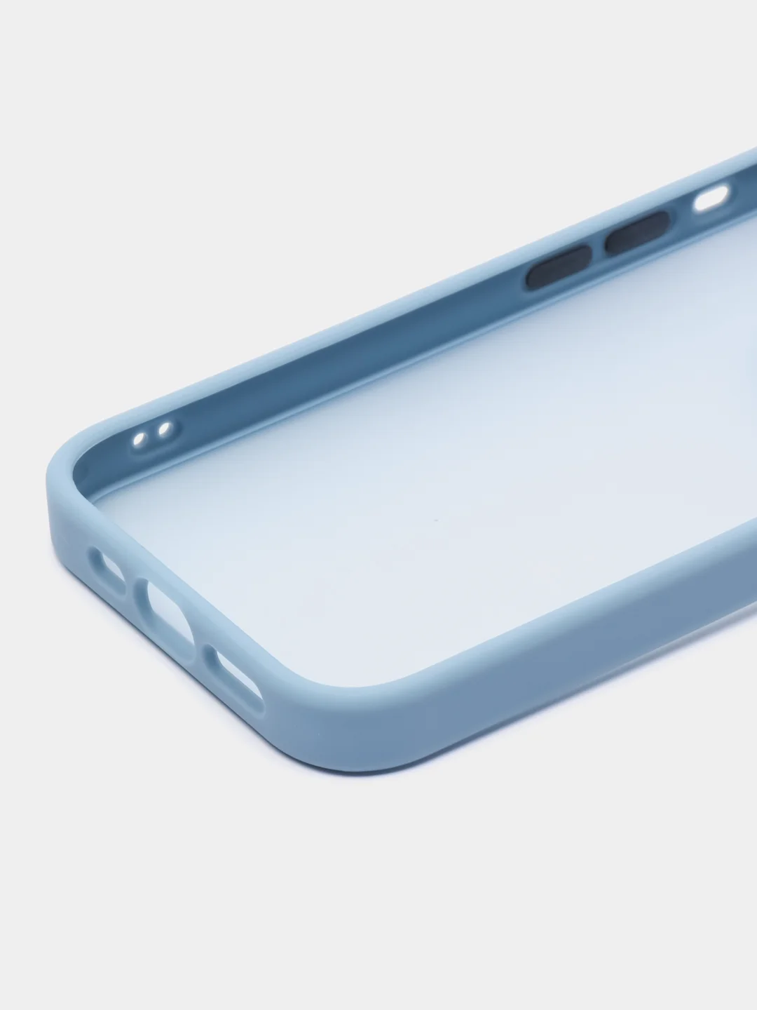 Небесно-голубой чехол матовый на iPhone 11, 14, 14 Pro, 14 Pro Max, 15 Pro, полупрозрачный, с глянцевой рамкой