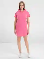Розовый платье женское домашнее с капюшоном,  хлопок