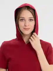 Бордовый платье женское домашнее с капюшоном,  хлопок