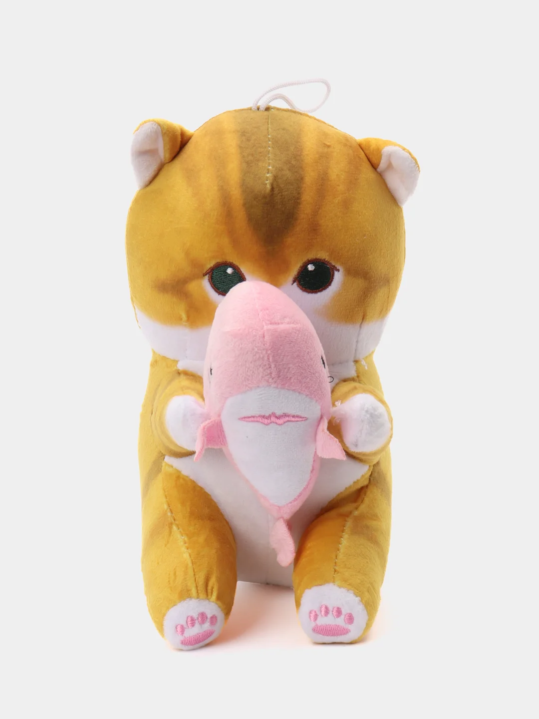 Желтый мягкая игрушка "Кот акула", 20 см, кот, в руке акула, кит