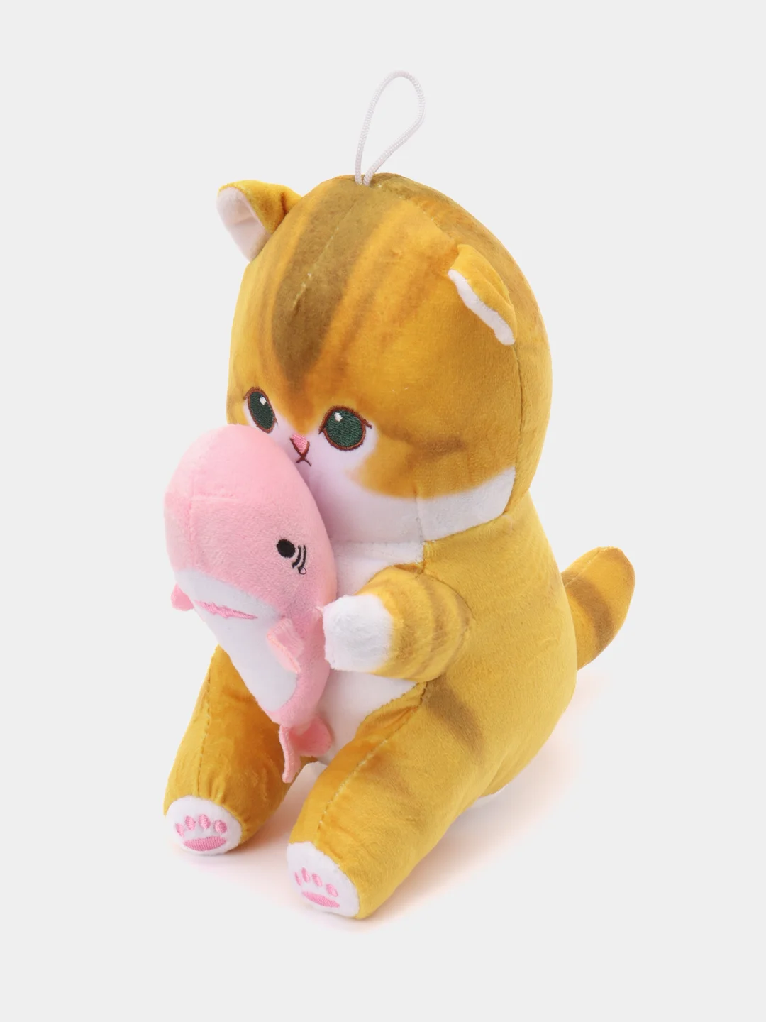 Желтый мягкая игрушка "Кот акула", 20 см, кот, в руке акула, кит