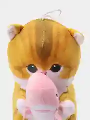Желтый мягкая игрушка "Кот акула", 20 см, кот, в руке акула, кит