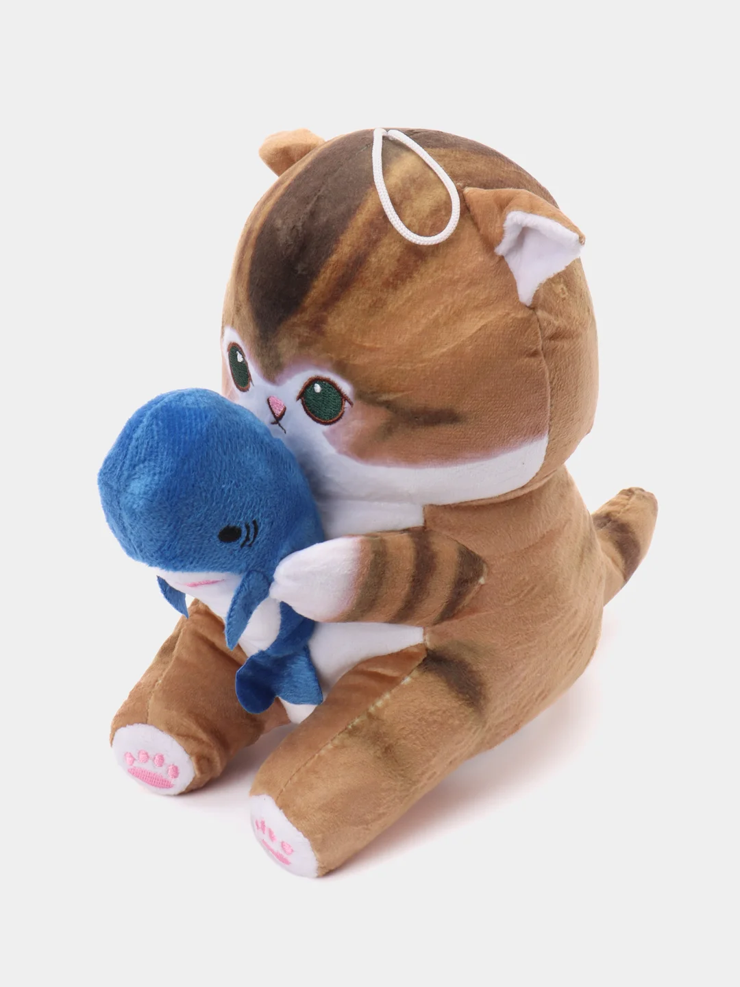 Желтый мягкая игрушка "Кот акула", 20 см, кот, в руке акула, кит