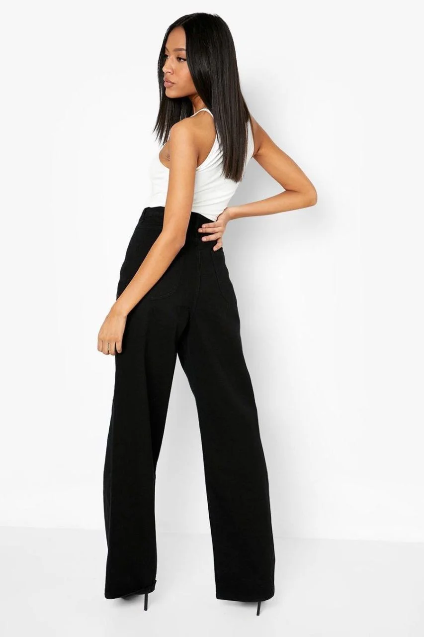 Черный женские джинсы широкие wide leg трубы палаццо