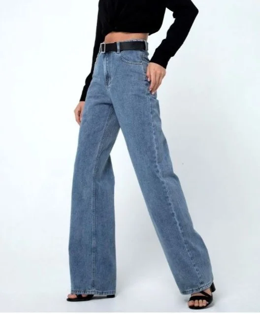 Светло-синий женские джинсы широкие wide leg трубы палаццо