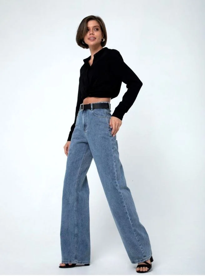 Светло-синий женские джинсы широкие wide leg трубы палаццо