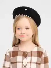 Черный детский берет с бусинами, на осень