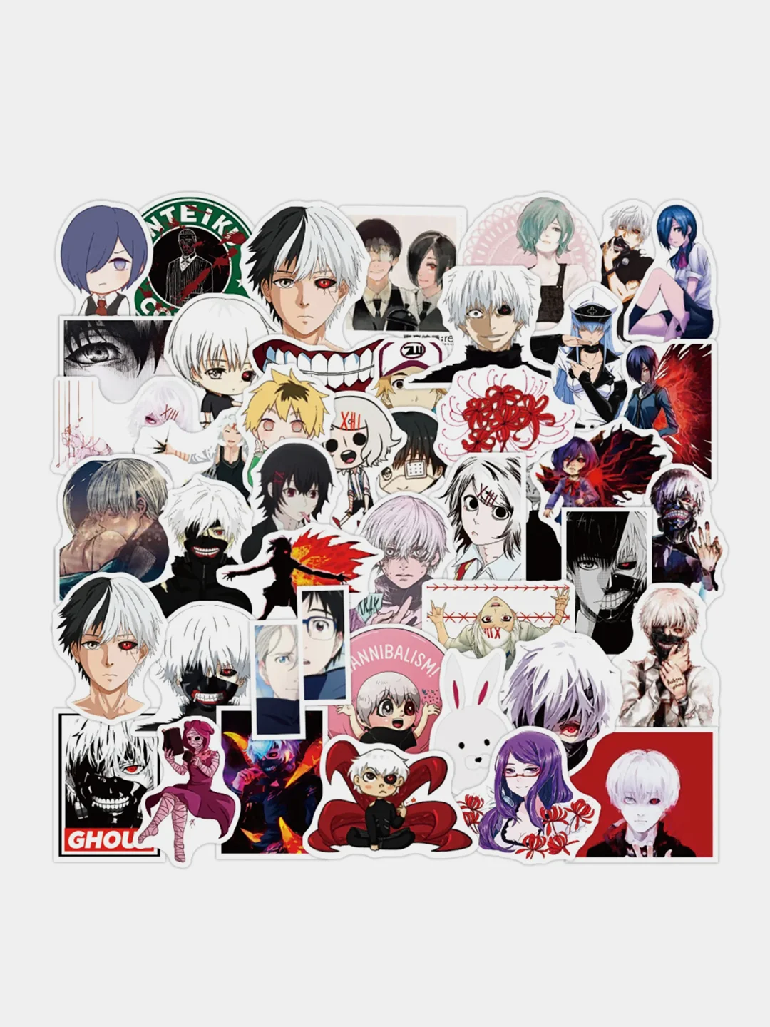 Белый стикеры Токийский гуль (Tokyo Ghoul) 2 вида / Аниме Наклейки 50шт