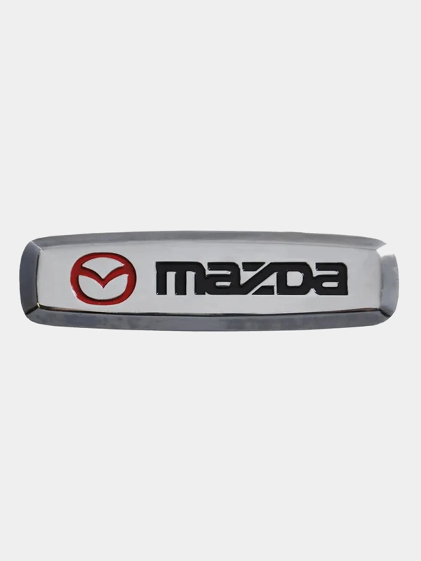 Комплект шильдиков металлических с эмблемой авто "MAZDA" и  4 винтовыми креплениями (Пара)