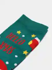 Зеленый носки с новогодним принтом/ Подарок на новый год/ Носки новогодние