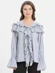 Серый рубашка, блузка женская, с рюшами