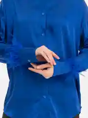 Синий рубашка женская с перьями
