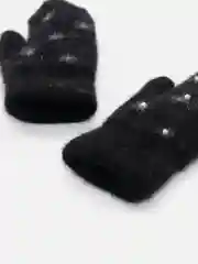 Черный варежки зимние женские, с жемчужным узором, с мехом внутри, 23 см