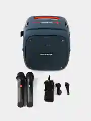 Синий портативная Bluetooth колонка Hopestar Party One, 80 Вт, с двумя беспроводными микрофонами