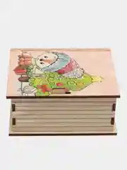 Бежевый шкатулка-книжка деревянная "Лисичка и ёлка" с пожеланием, для украшений и мелочей