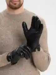Черный мужские зимние кожаные перчатки, утеплённые