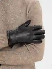 Черный мужские зимние кожаные перчатки, утеплённые