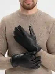 Черный мужские зимние кожаные перчатки, утеплённые