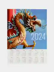 Алый символ года 2024, календарь листовой 2024, формат А4