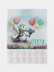 Бирюзовый символ года 2024, календарь листовой 2024, формат А4