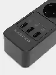 Черный сетевой фильтр Harper UCH-530, 1.5 метра, 5 розеток, 3 USB, 4000 Вт