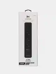 Черный сетевой фильтр - удлинитель Harper UCH-340 Quick Charge 3.0 с USB, с заземлением и защитой