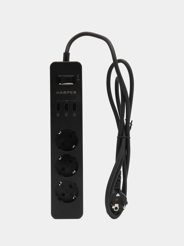 Сетевой фильтр Harper UCH-315 Black, 1,5 метра, 3 розетки, 3 USB, 3680 Вт