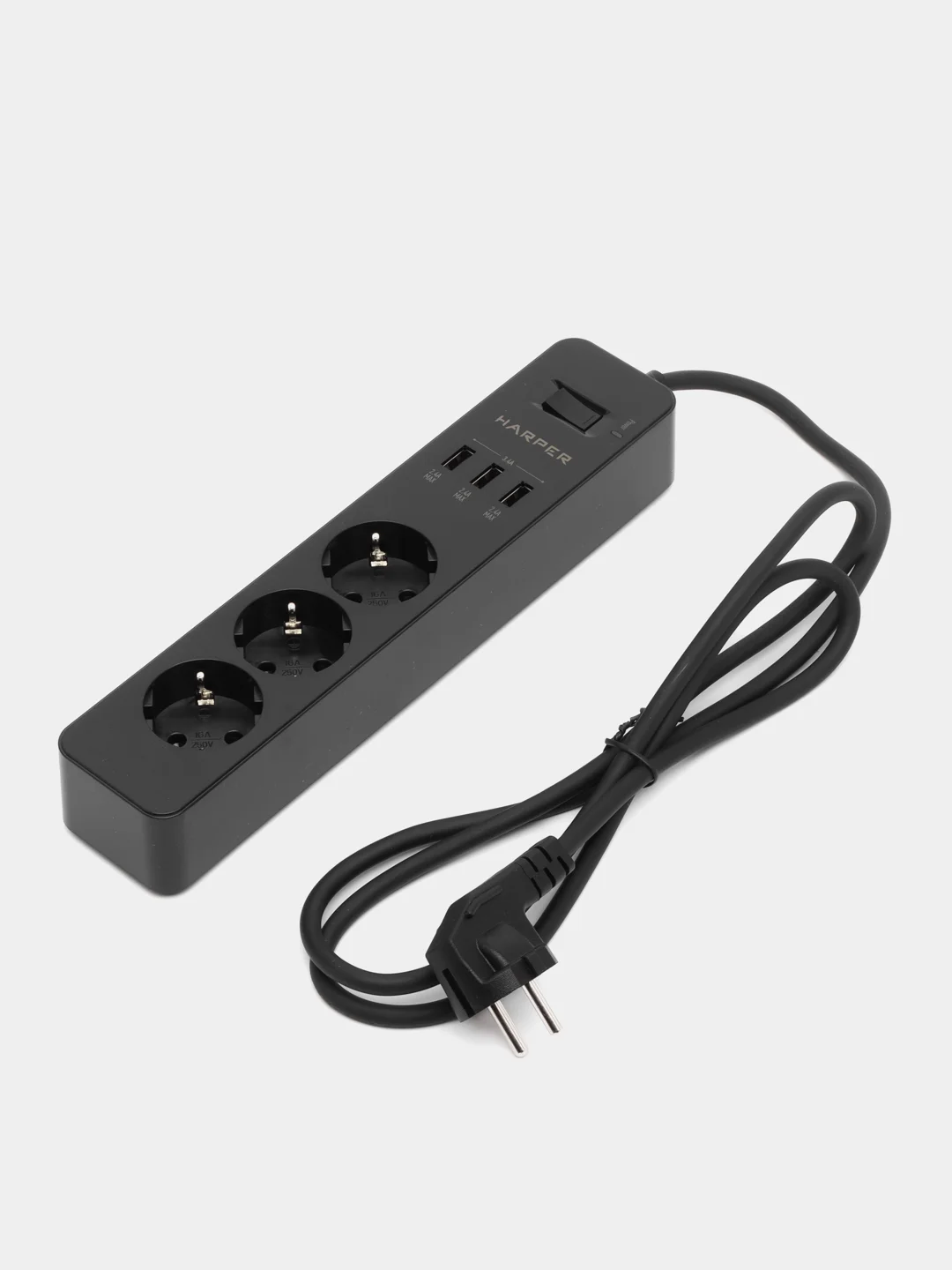 Сетевой фильтр Harper UCH-315 Black, 1,5 метра, 3 розетки, 3 USB, 3680 Вт