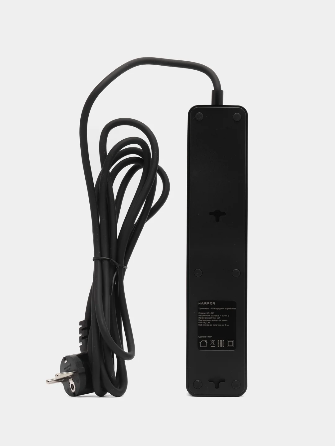 Сетевой фильтр Harper UCH-325 Black, 3 метра, 3 розетки, 3 USB, 3680 Вт