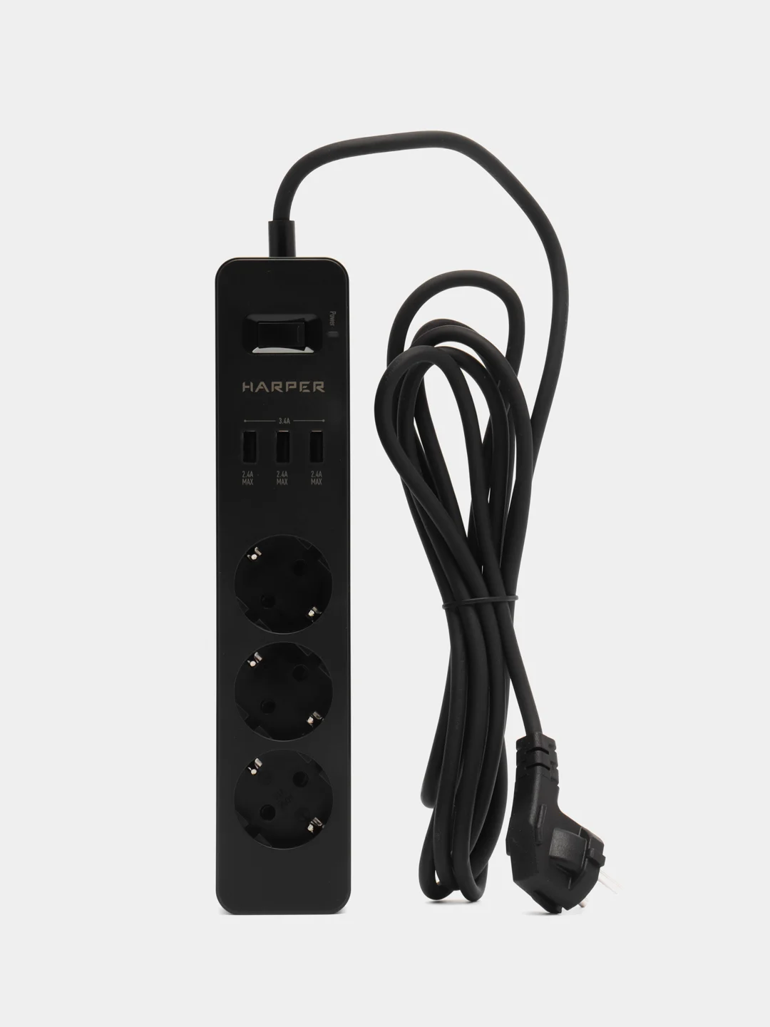 Сетевой фильтр Harper UCH-325 Black, 3 метра, 3 розетки, 3 USB, 3680 Вт