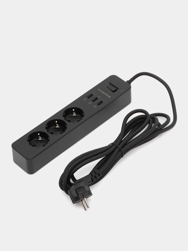 Сетевой фильтр Harper UCH-325 Black, 3 метра, 3 розетки, 3 USB, 3680 Вт
