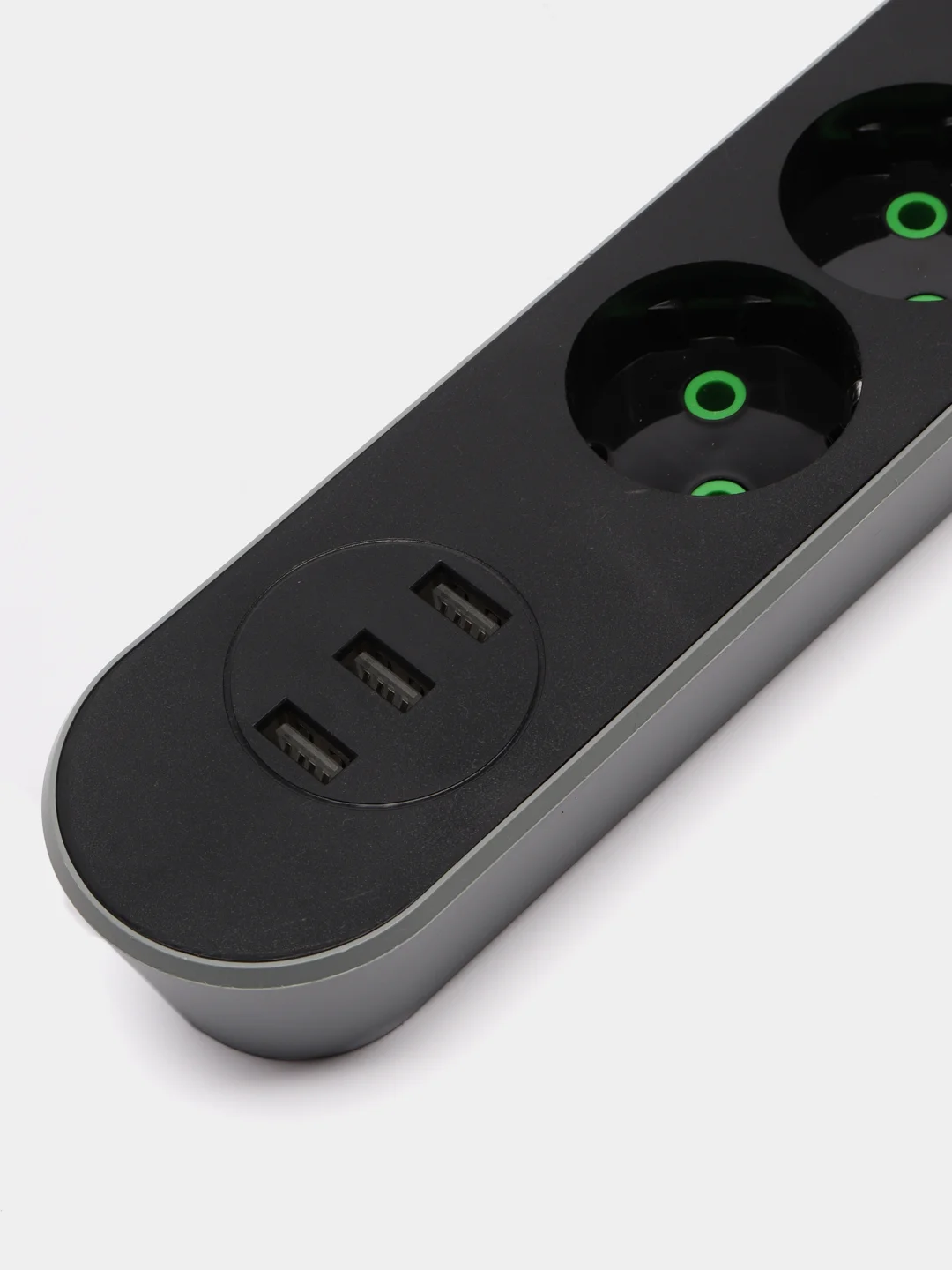 Черный удлинитель, 2 м, 2,7 м, сетевой фильтр, с 3-мя USB портами, 4 евро-розетки