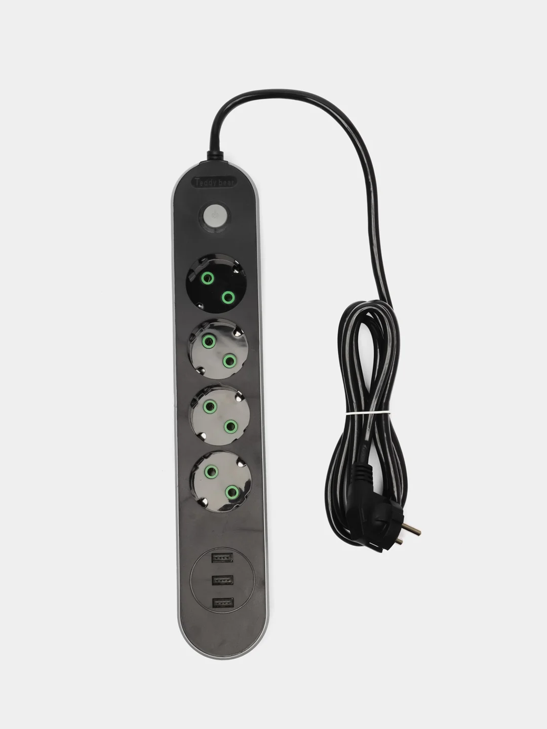 Черный удлинитель, 2 м, 2,7 м, сетевой фильтр, с 3-мя USB портами, 4 евро-розетки